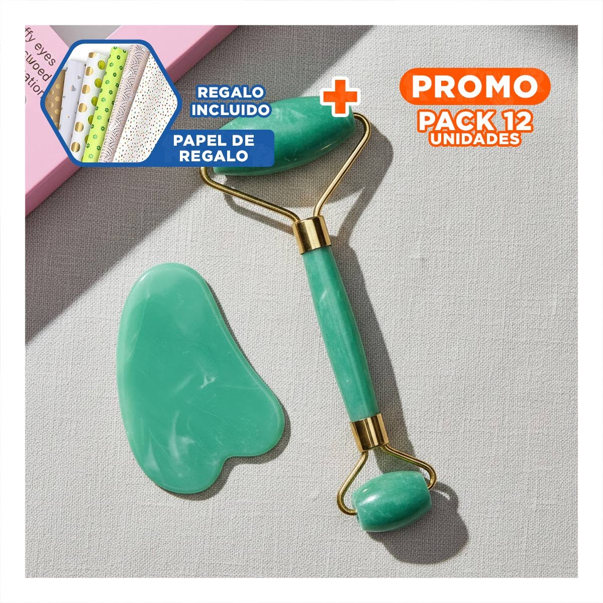 PACK12 EQUIPO FACIAL SET DE 2 VERDE AGUA DE PLASTICO QUE MEJORA APARIENCIA Y+PAPEL REGALO - 1