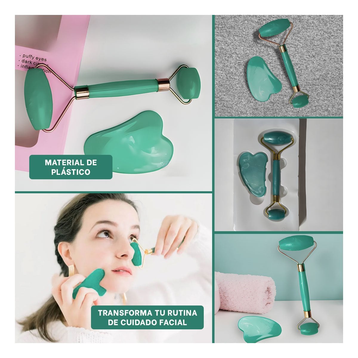 PACK12 EQUIPO FACIAL SET DE 2 VERDE AGUA DE PLASTICO QUE MEJORA APARIENCIA Y+PAPEL REGALO - 2