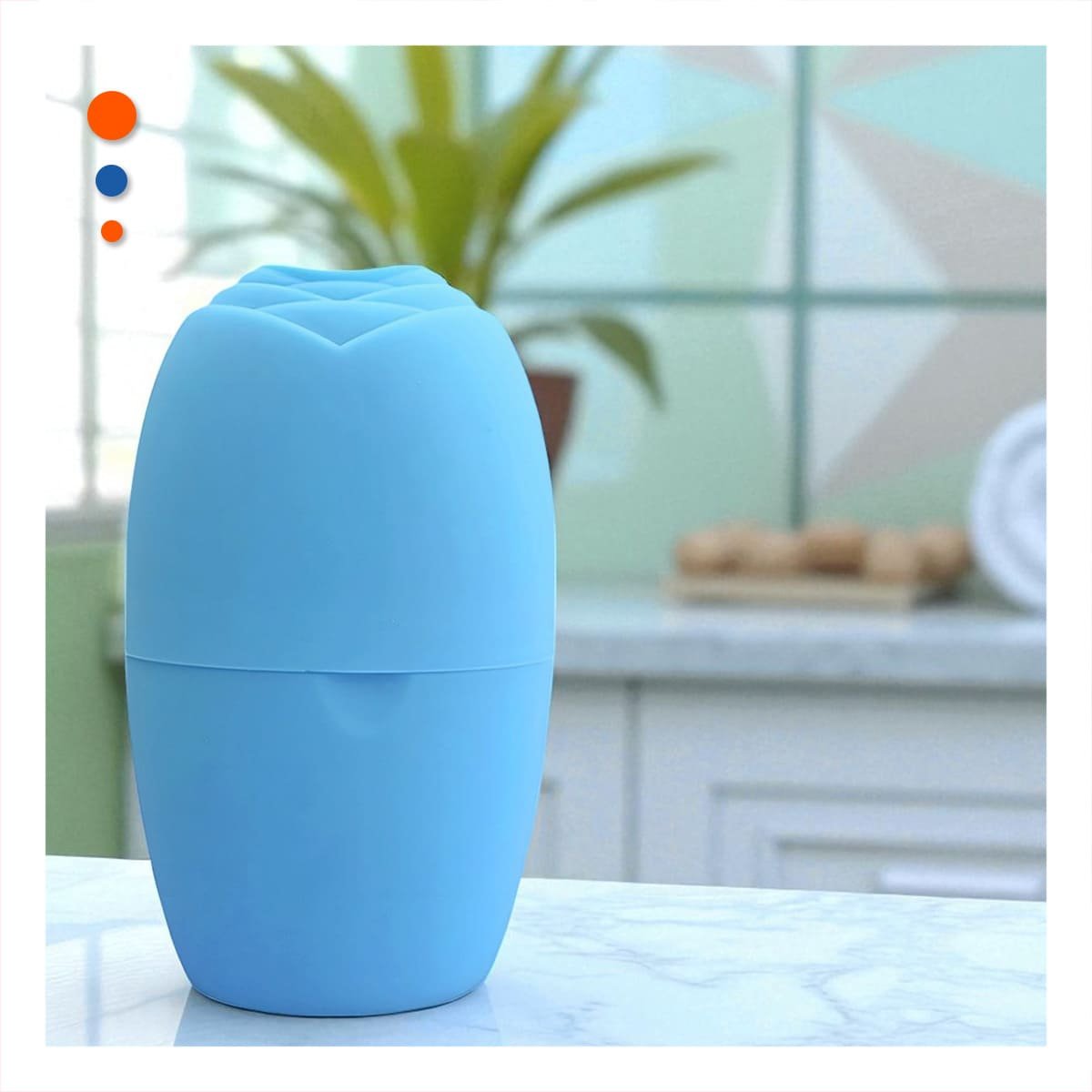 CONTENEDOR PARA RODILLO FACIAL CELESTE FUNCIONAL Y ELEGANTE PARA CUIDADO FACIAL Y+POST IT - 3