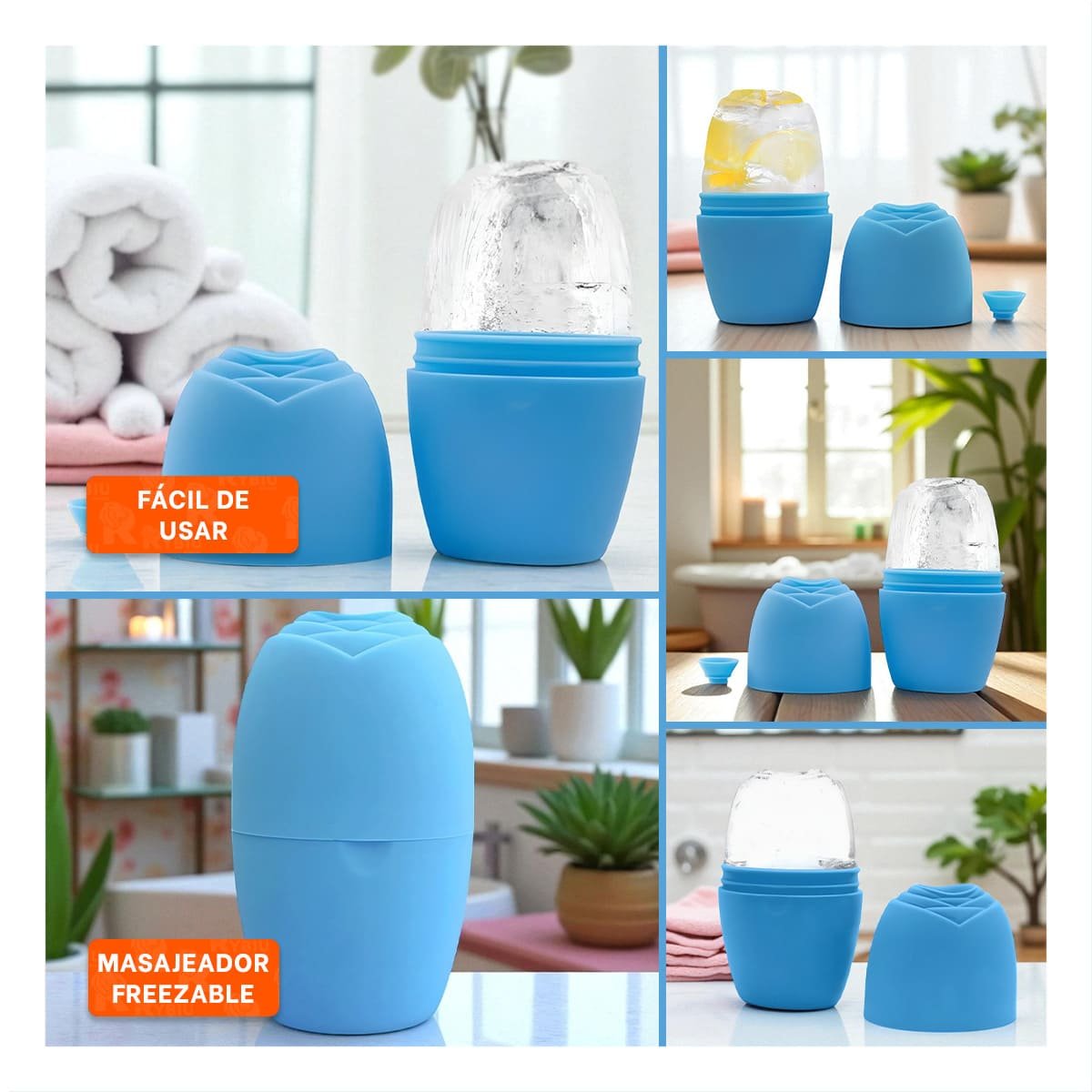 CONTENEDOR PARA RODILLO FACIAL CELESTE FUNCIONAL Y ELEGANTE PARA CUIDADO FACIAL Y+POST IT - 5