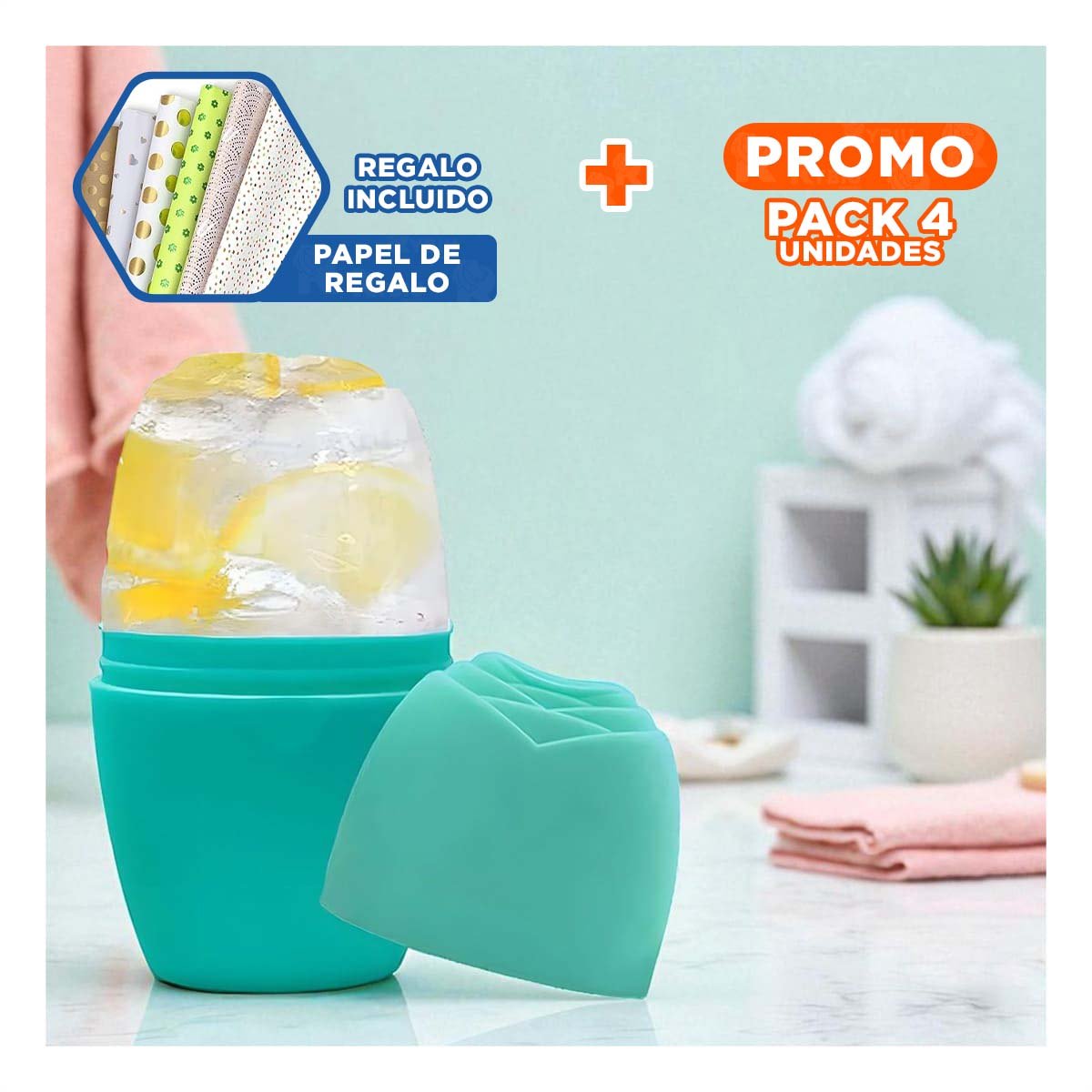 PACK4 EXPOSITOR PARA RODILLO FACIAL VERDE AGUA COMPACTO Y FUNCIONAL Y+PAPEL REGALO - 1