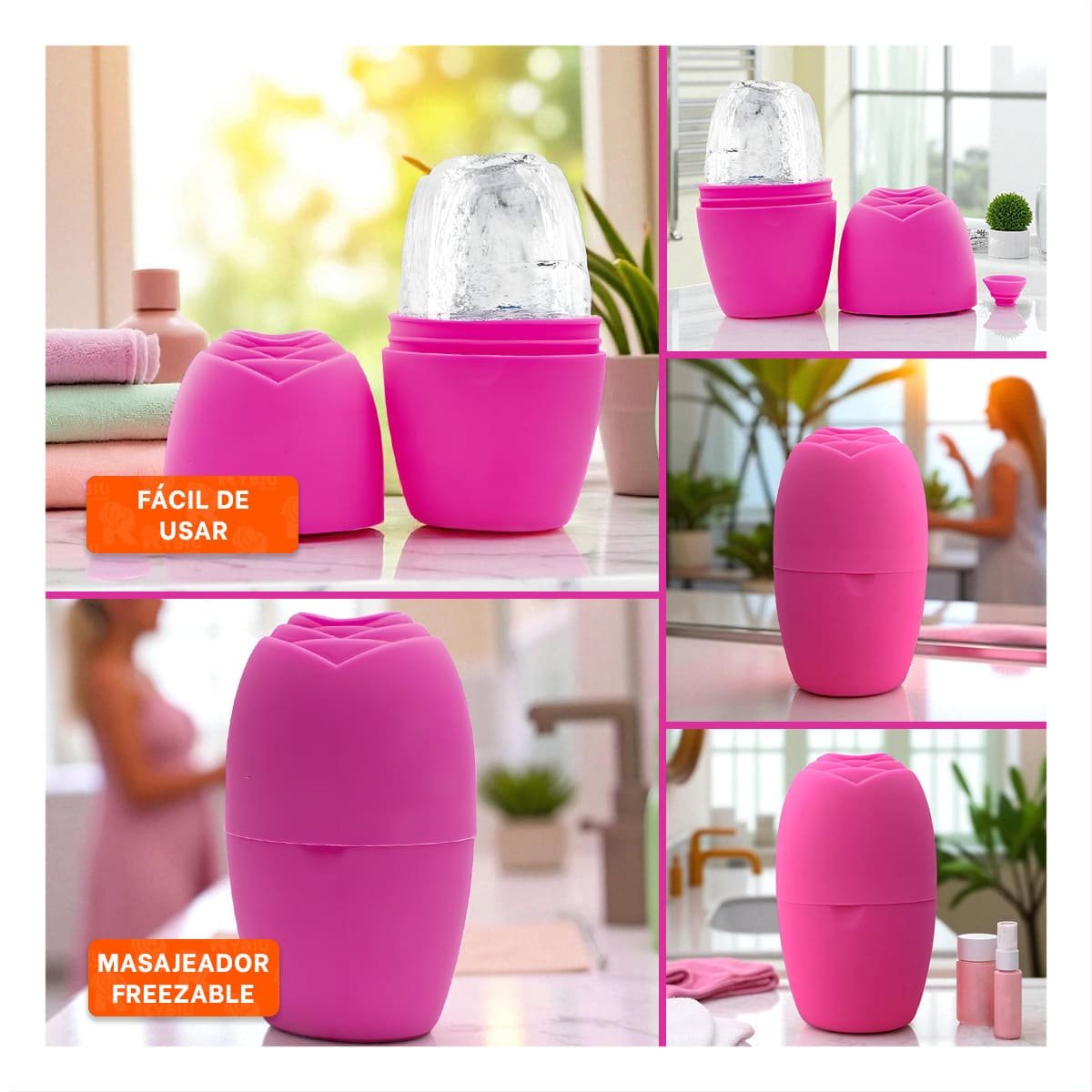 CONTENEDOR PARA RODILLO FACIAL DE HIELO FUCSIA ELEGANTE Y MODERNO PARA GUARDAR ACCESORIOS - 5