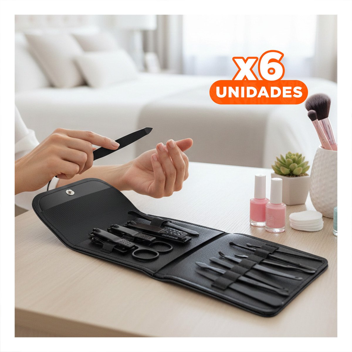 PACK6 BASE 12 PIEZAS MANICURE Y PEDICURE NEGRO COMPACTA Y FUNCIONAL Y+REGALO STICKER - 1