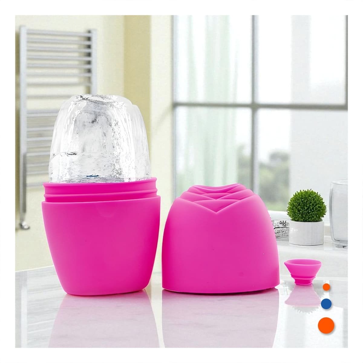 CONTENEDOR PARA RODILLO FACIAL DE HIELO FUCSIA PRACTICO Y COMPACTO PARA MANTENER Y+PAPEL REGALO - 2