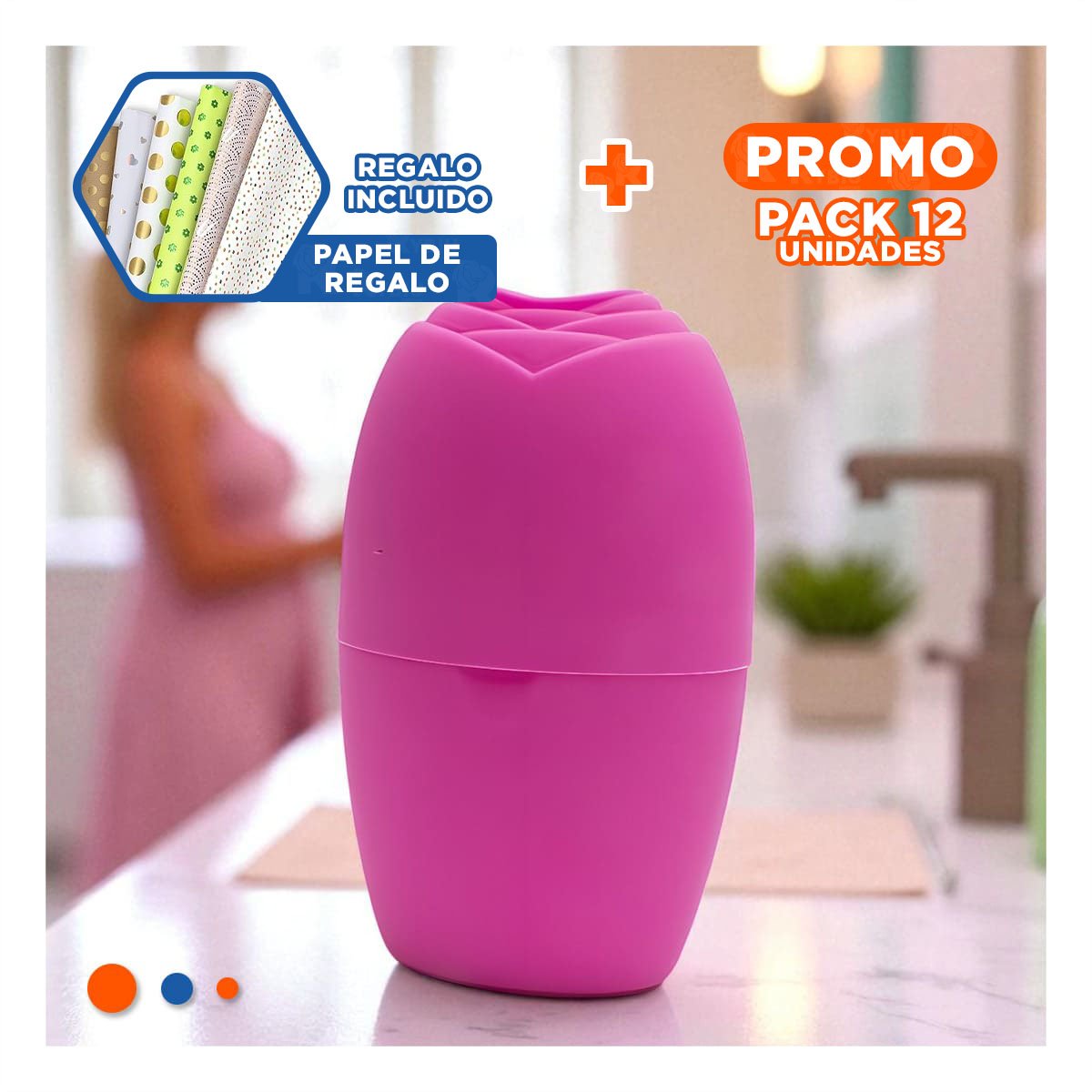 PACK12 PORTA RODILLO FACIAL FUCSIA PRACTICO Y ELEGANTE PARA USO DIARIO Y+PAPEL REGALO - 1
