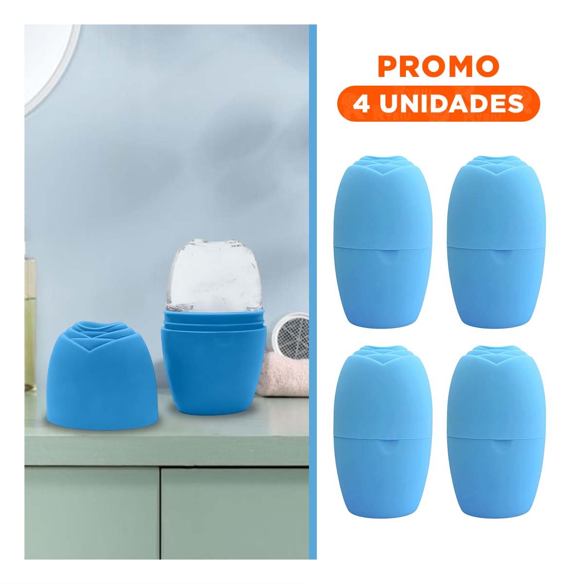 PACK4 EXPOSITOR PARA RODILLO FACIAL CELESTE RESISTENTE PARA MANTENER FRIO Y+REGALO STICKER - 1