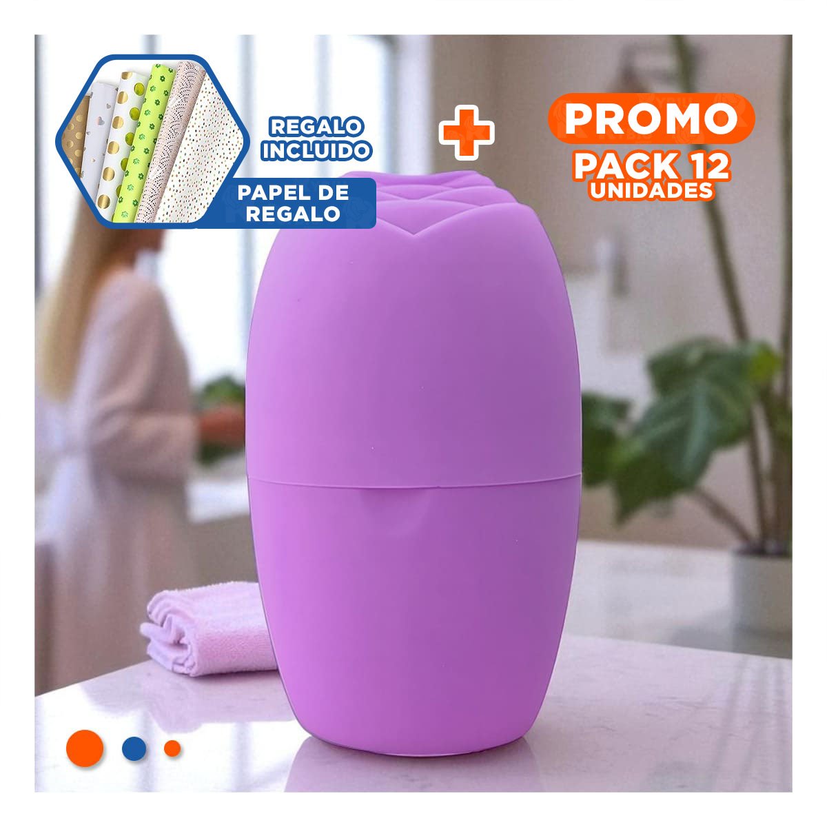 PACK12 PORTA RODILLO FACIAL LILA PRACTICO Y ELEGANTE PARA USO DIARIO Y+PAPEL REGALO - 1