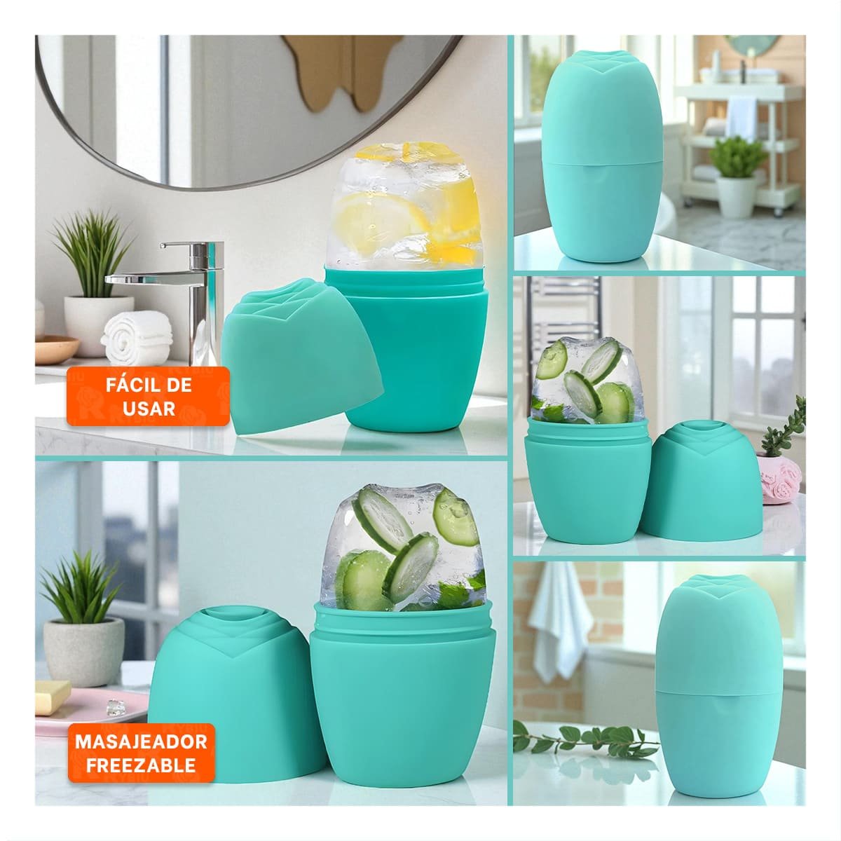 CONTENEDOR PARA RODILLO FACIAL VERDE AGUA ELEGANTE Y MODERNO PARA GUARDAR ACCESORIOS - 5