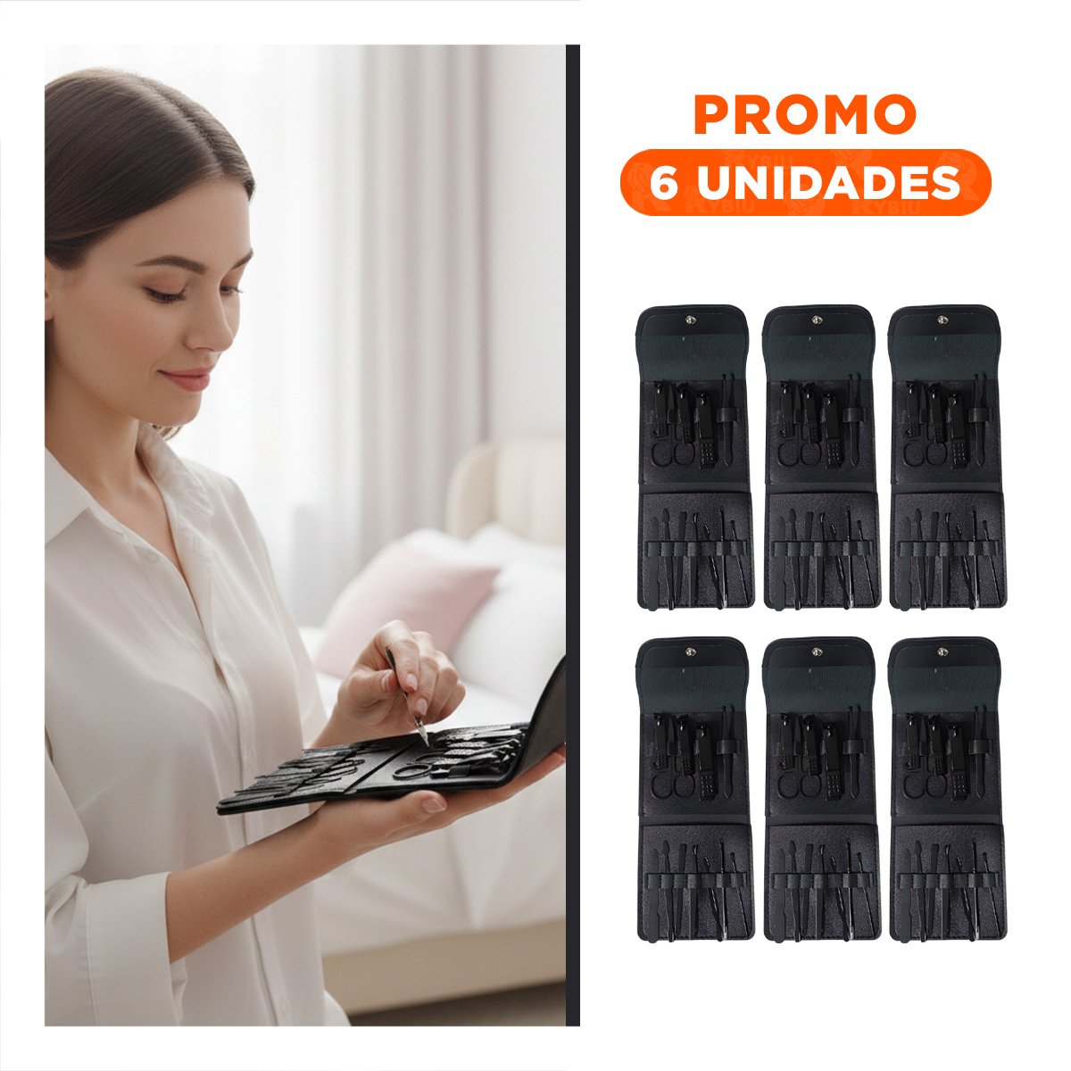 PACK6 KIT FUNCIONAL 12 PIEZAS MANICURE Y PEDICURE NEGRO MODERNO Y ELEGANTE PARA CUIDADO DE UÑAS - 1