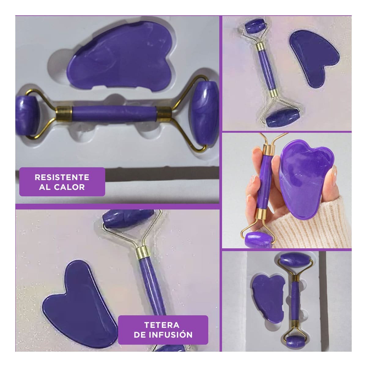 PACK4 TRATAMIENTO FACIAL SET DE 2 MORADO DE PLASTICO QUE RELAJA MUSCULOS Y+REGALO STICKER - 2