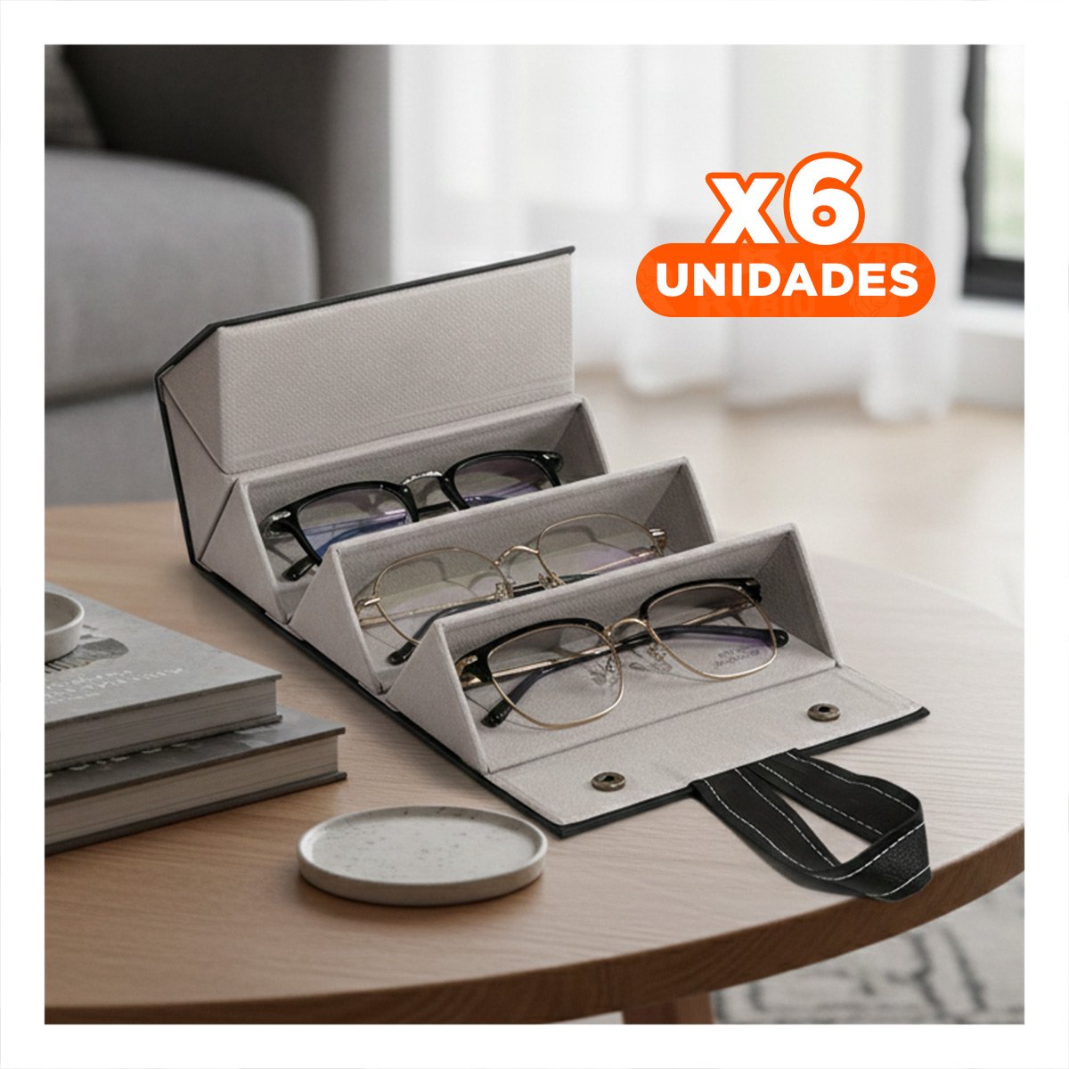 PACK6 BANDEJA MODERNA DE LENTES NEGRO PENTAGONO CON INTERIOR SUAVE Y+REGALO STICKER - 1
