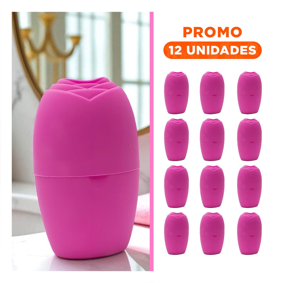 PACK12 PORTA RODILLO FACIAL DE HIELO FUCSIA PEQUENO Y MODERNO Y+REGALO STICKER - 1