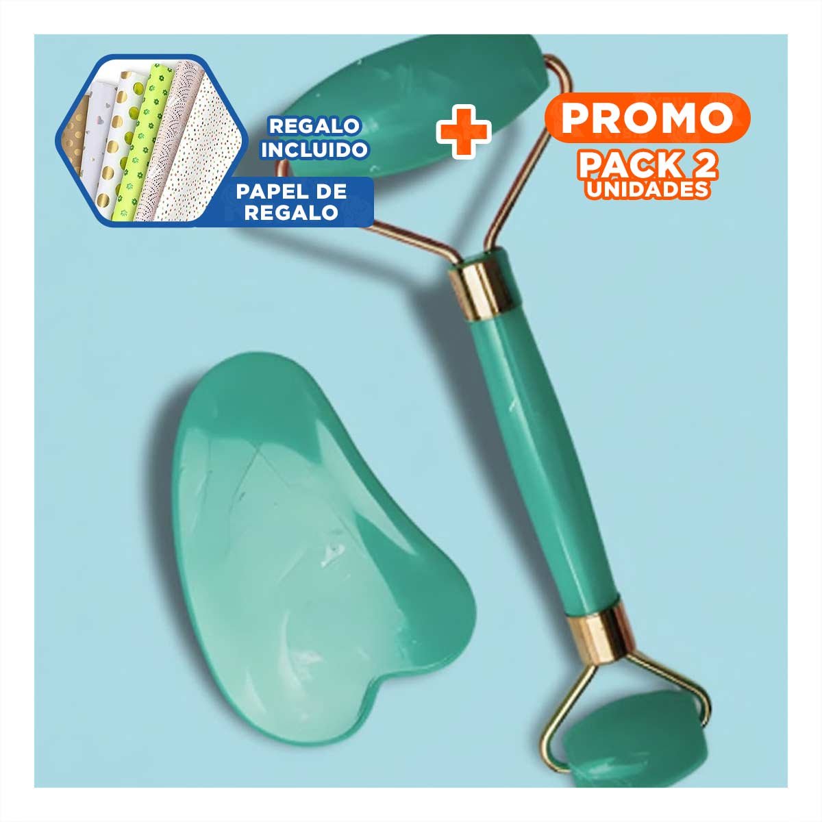 PACK2 INSTRUMENTO FACIAL SET DE 2 VERDE AGUA DE PLASTICO PARA MASAJES Y CUIDADO Y+PAPEL REGALO - 1