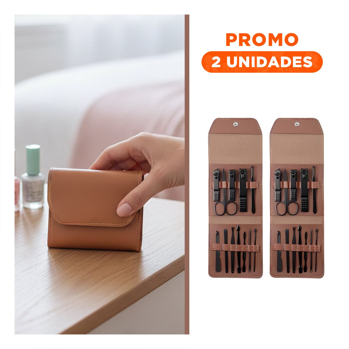 PACK2 PORTA ACCESORIOS 12 PIEZAS MANICURE Y PEDICURE MARRON ELEGANTE Y MODERNO PARA PINZAS - 1