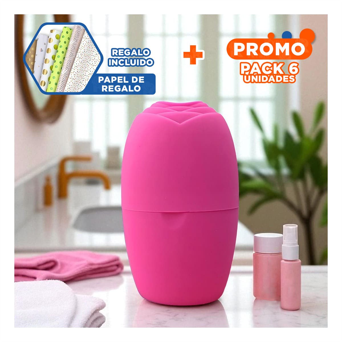 PACK6 EXPOSITOR PARA RODILLO FACIAL FUCSIA PRACTICO Y ELEGANTE PARA CUIDADO Y+PAPEL REGALO - 1