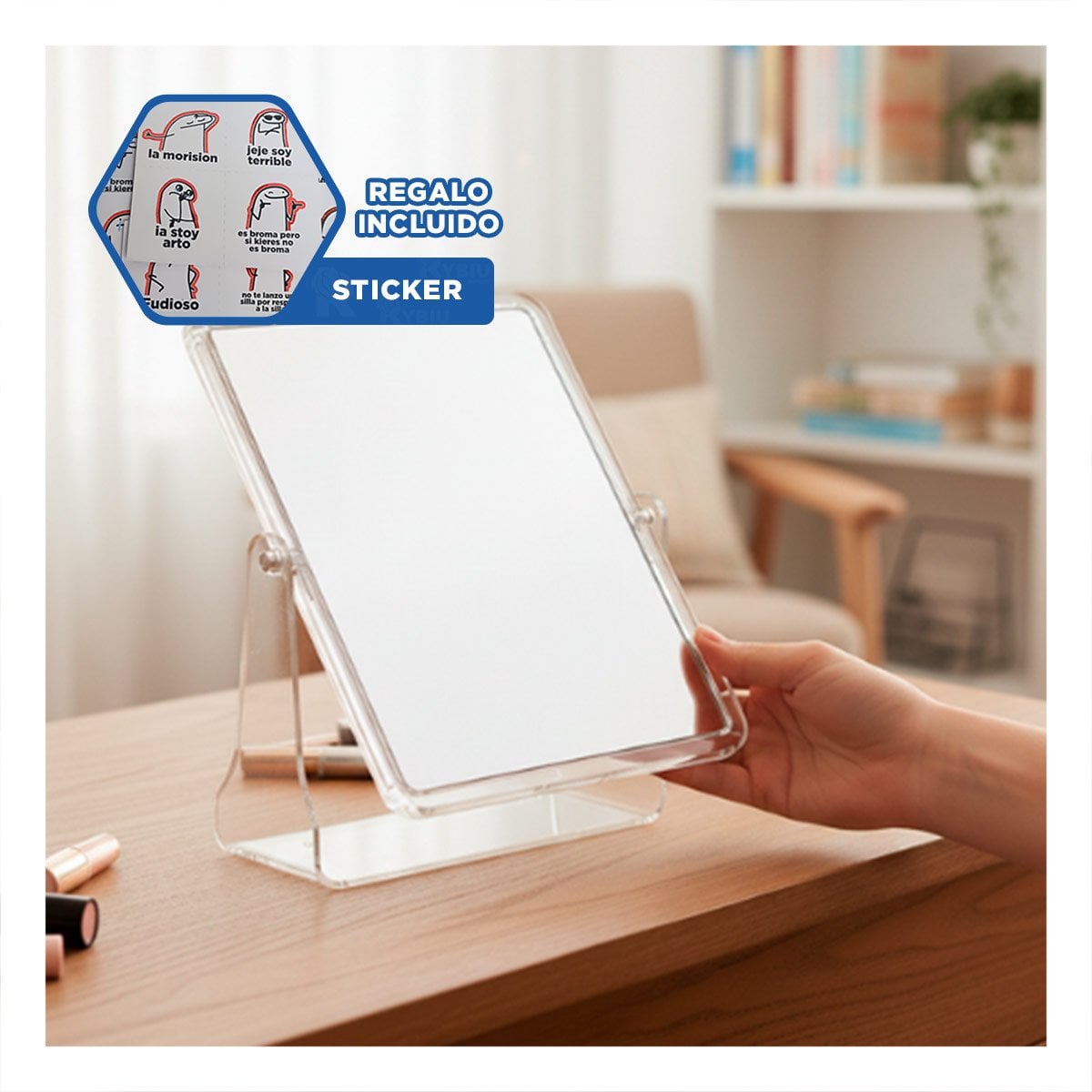 SUPERFICIE REFLECTANTE RECTANGULAR DOBLE COMPACTA 18X15CM HOGAR Y+REGALO STICKER - 1