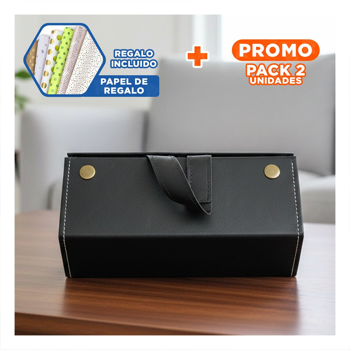 PACK2 COFRE ELEGANTE DE LENTES NEGRO PENTAGONO CON INTERIOR SUAVE Y FORRADO Y+PAPEL REGALO - 1