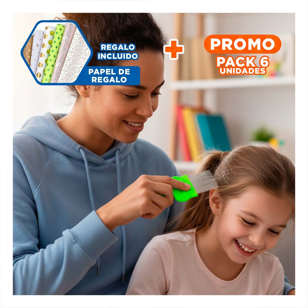 PACK6 PEINE COMPACTO VERDE PARA PIOJOS Y LIENDRES FACIL DE USAR Y+PAPEL REGALO - 1