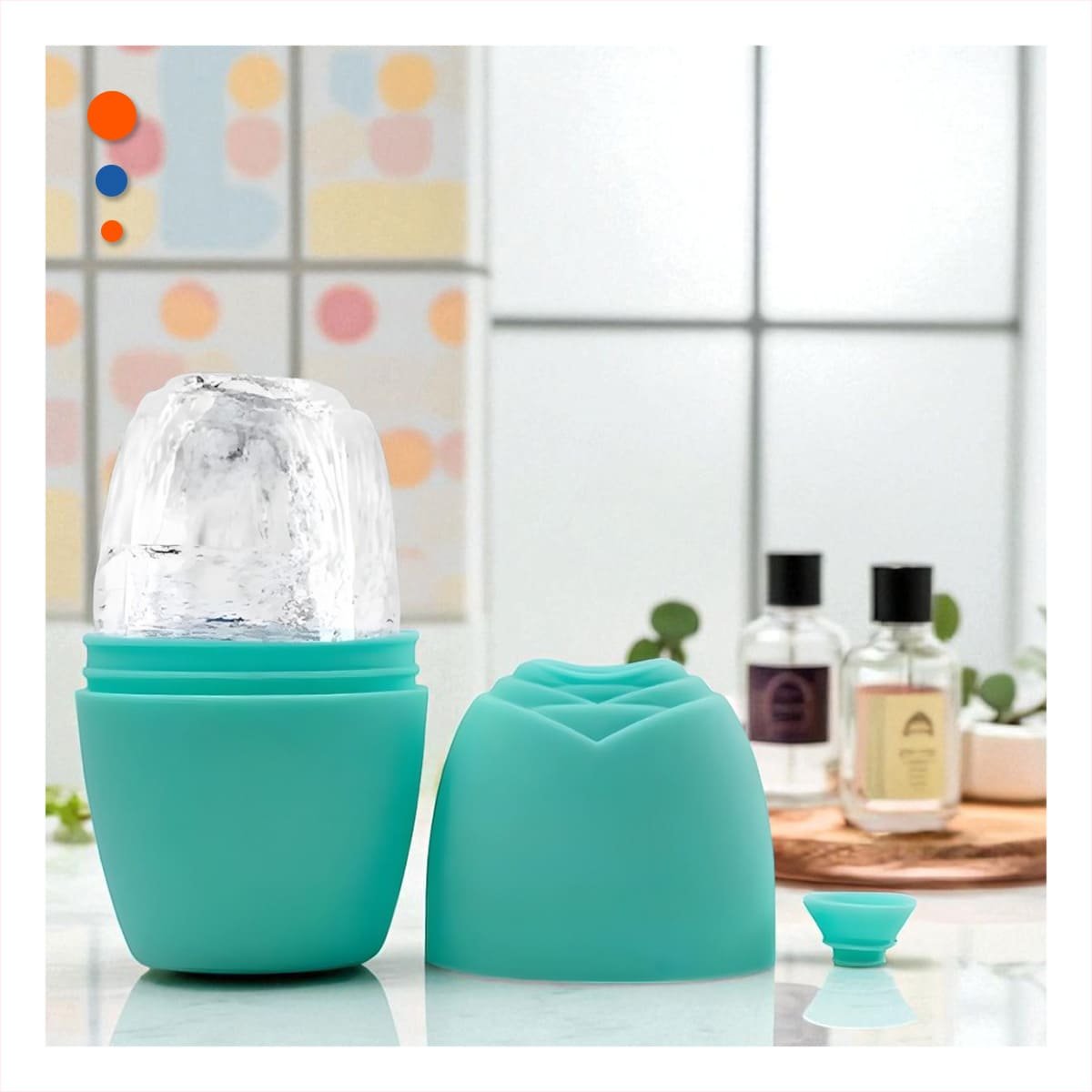 CONTENEDOR PARA RODILLO FACIAL VERDE AGUA FUNCIONAL Y ELEGANTE PARA CUIDADO FACIAL Y+POST IT - 3