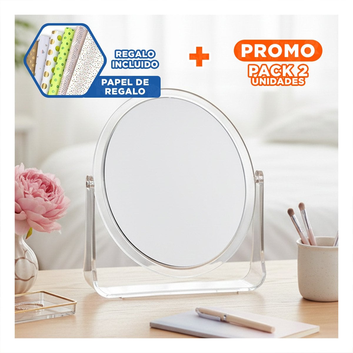 PACK2 LUNA OVALADA DOBLE TRANSPARENTE 17,5X13,5CM PARA HOGAR DECORACION Y+PAPEL REGALO - 1
