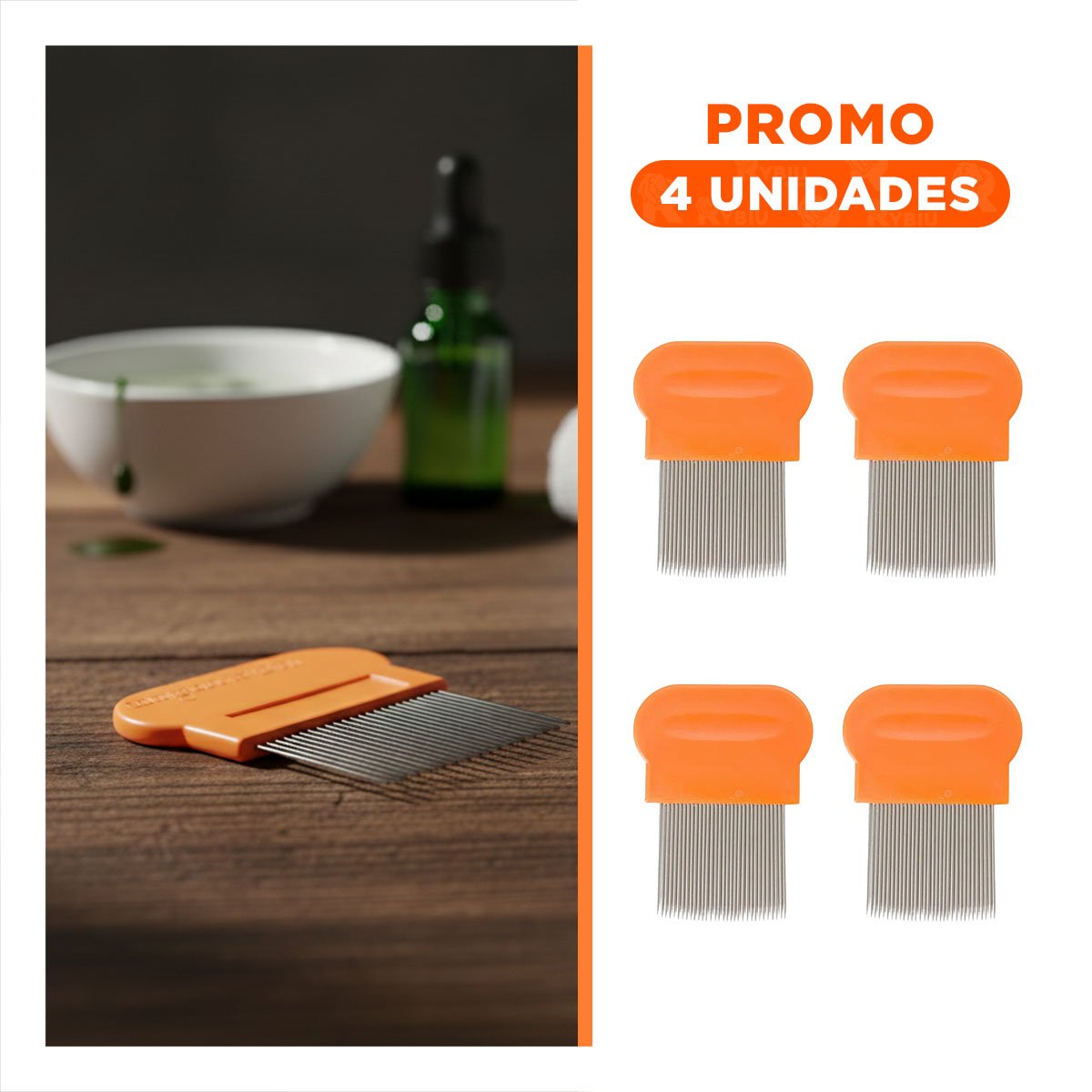 PACK4 PEINE MANUAL NARANJA PARA PIOJOS Y LIENDRES PRACTICO Y SEGURO Y+REGALO STICKER - 1