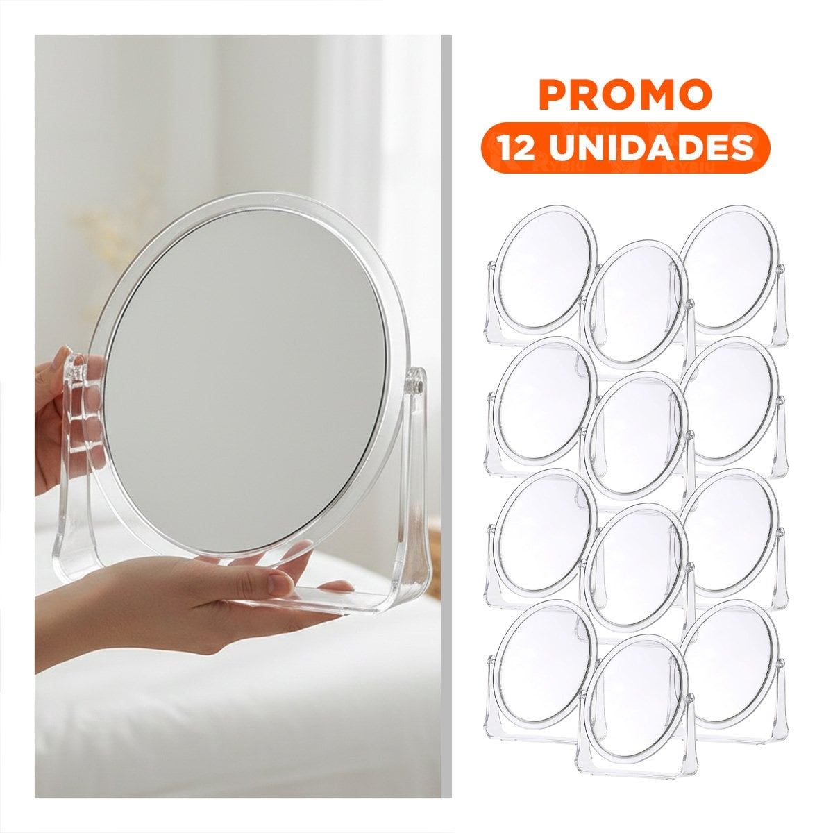 PACK12 LUNA DE TOCADOR OVALADA DOBLE 17,5X13,5CM TRANSPARENTE HOGAR Y+REGALO STICKER - 1