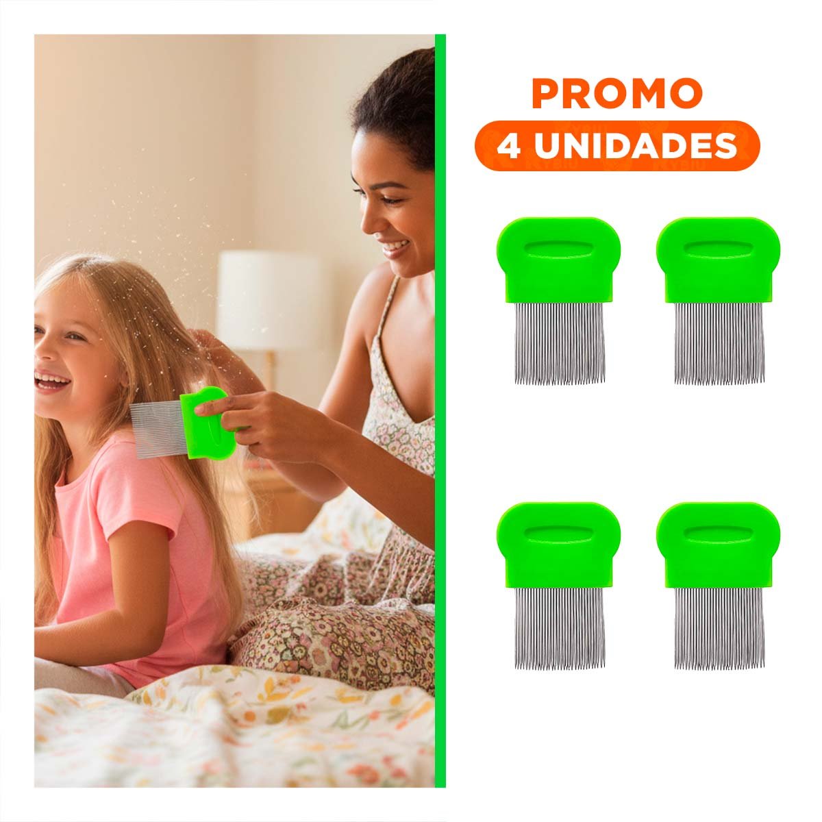 PACK4 PEINE MANUAL VERDE PARA PIOJOS Y LIENDRES PRACTICO Y SEGURO Y+REGALO STICKER - 1