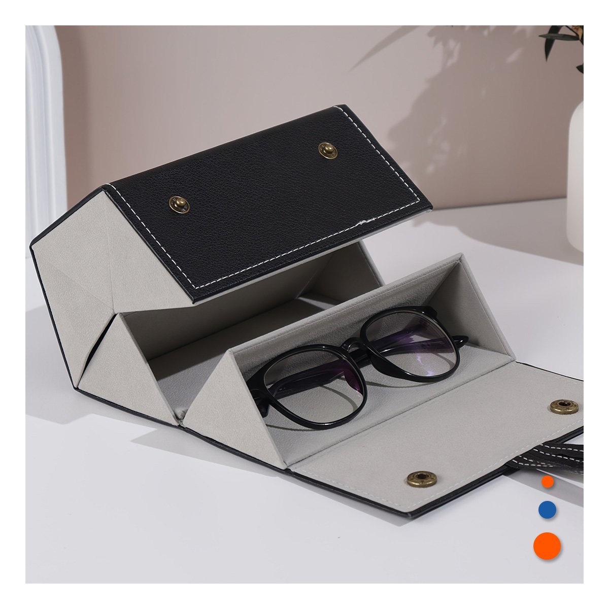 PACK4 COFRE RESISTENTE DE LENTES NEGRO PENTAGONO CON COMPARTIMENTOS REMOVIBLES Y+PAPEL REGALO - 5