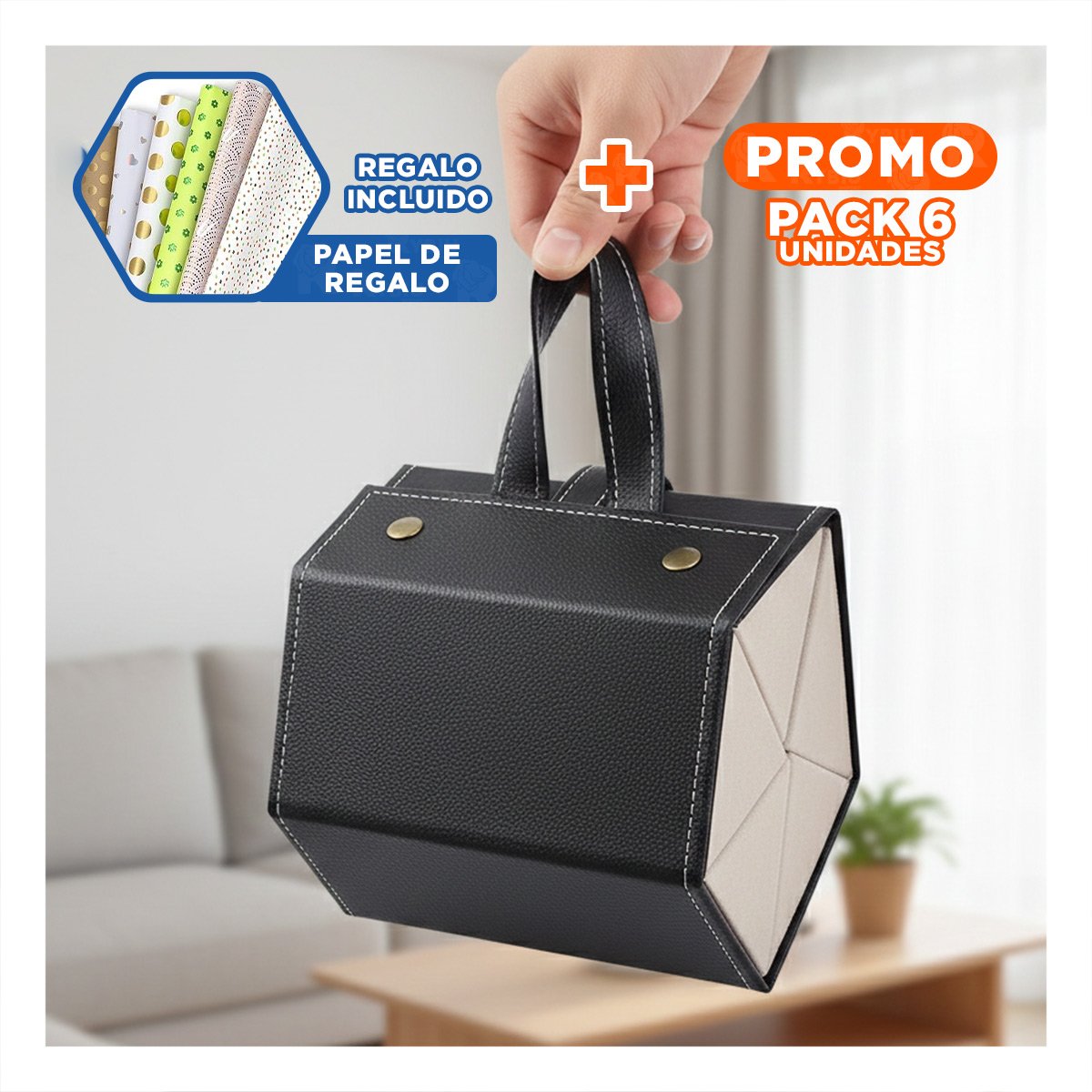 PACK6 BANDEJA COMODA DE LENTES NEGRO PENTAGONO CON BASE ANTIDESLIZANTE Y+PAPEL REGALO - 1