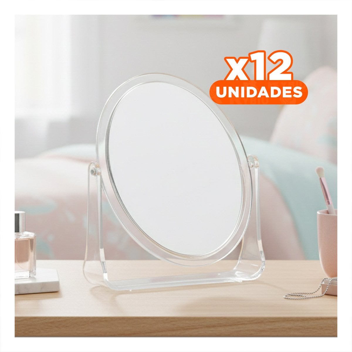 PACK12 ESPEJO DE TOCADOR OVALADO DOBLE 17,5X13,5CM TRANSPARENTE HOGAR - 1