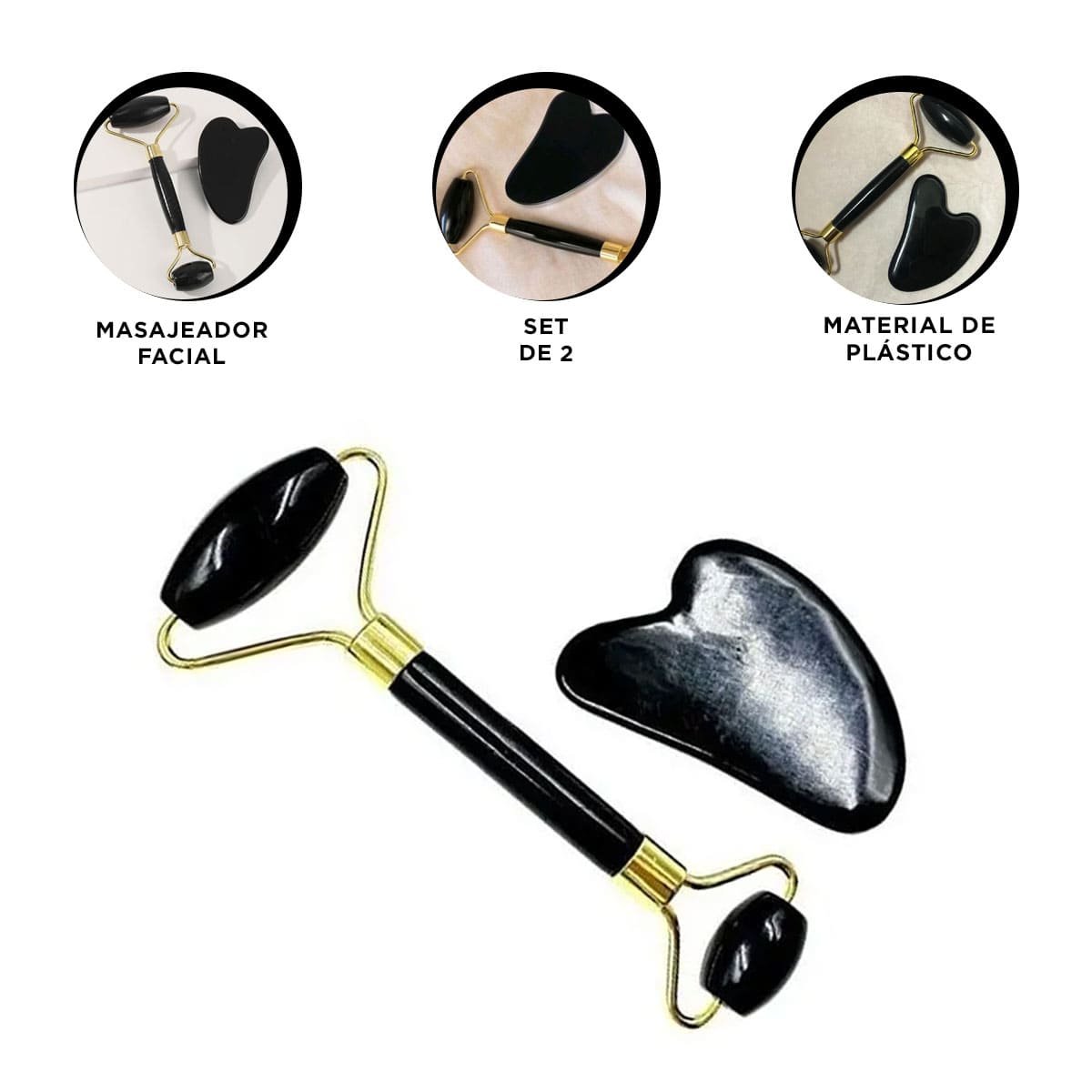 HERRAMIENTA FACIAL SET DE 2 NEGRO DE PLASTICO SUAVE Y SEGURO PARA TODO TIPO DE PIEL - 3