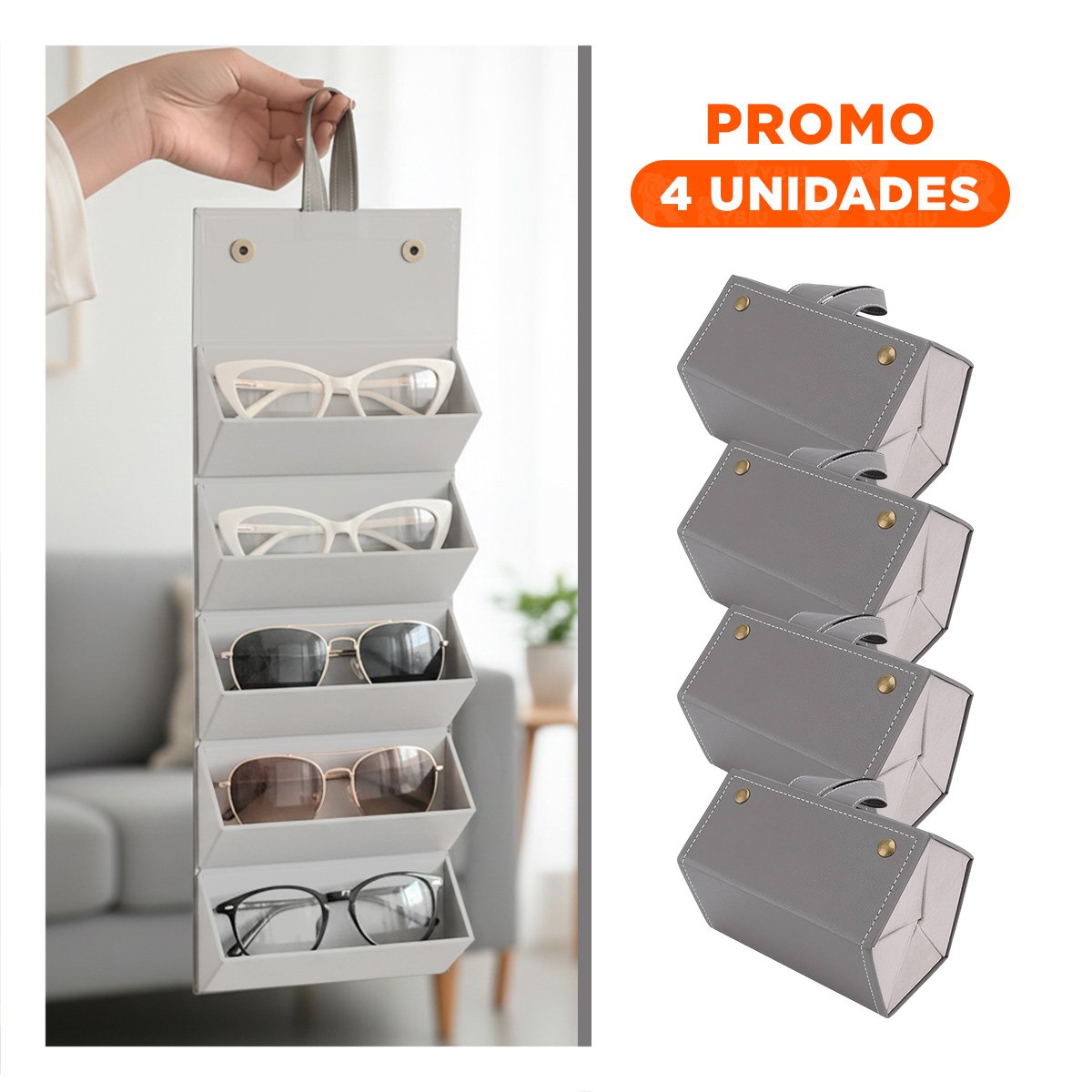 PACK4 ESTUCHE MODERNO DE LENTES PENTAGONO PLOMO PARA HOGAR ELEGANTE Y+REGALO STICKER - 1