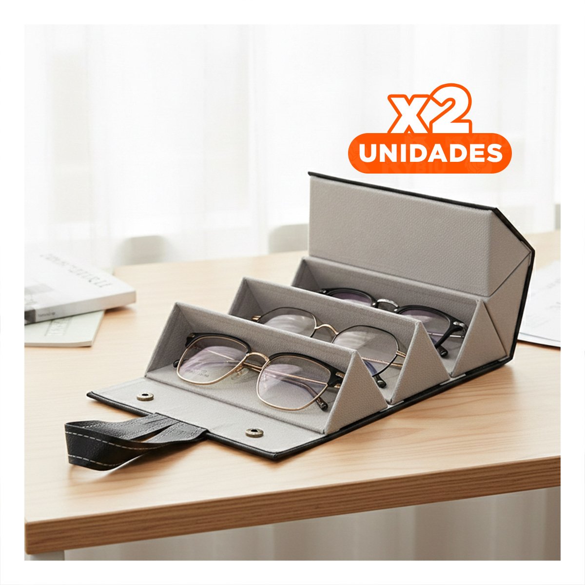 PACK2 COFRE COMODO DE LENTES NEGRO PENTAGONO CON SEPARADORES FLEXIBLES Y+REGALO STICKER - 1