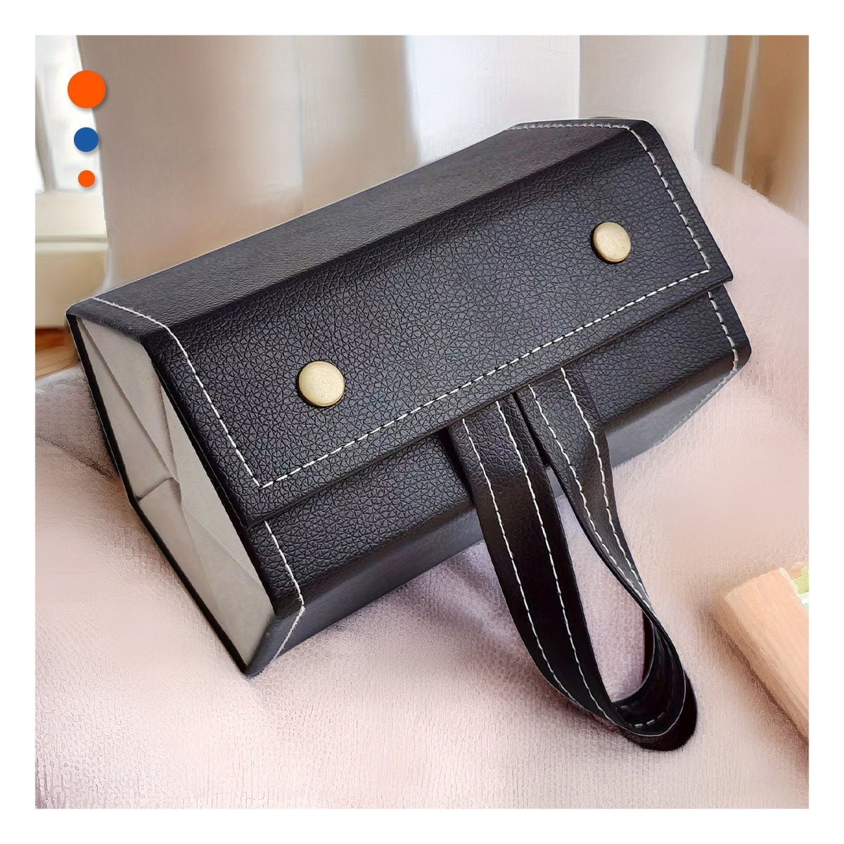 CAJA ELEGANTE DE LENTES COLOR NEGRO PENTAGONO CON COMPARTIMENTOS REMOVIBLES - 1