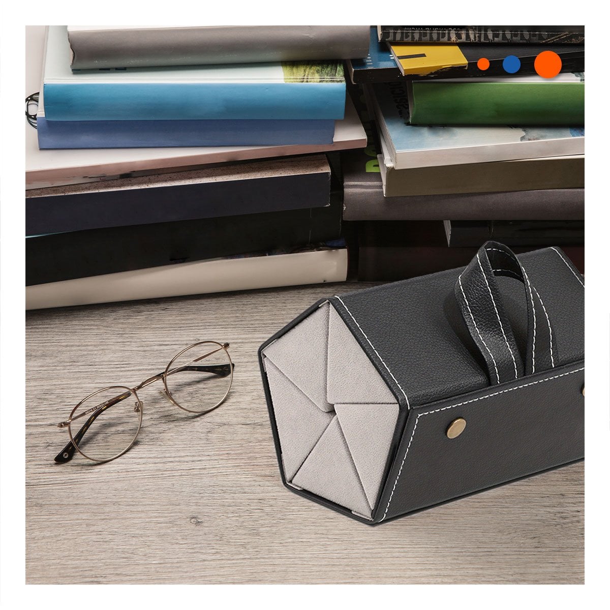 CAJA ELEGANTE DE LENTES COLOR NEGRO PENTAGONO CON COMPARTIMENTOS REMOVIBLES - 2