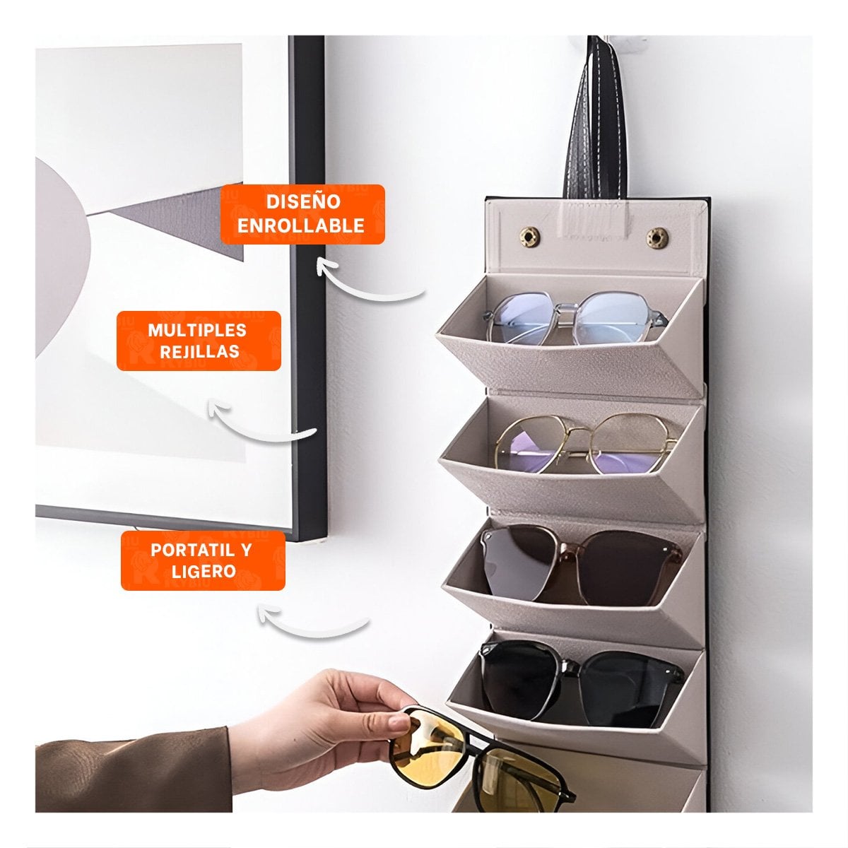 CAJA ELEGANTE DE LENTES COLOR NEGRO PENTAGONO CON COMPARTIMENTOS REMOVIBLES - 3