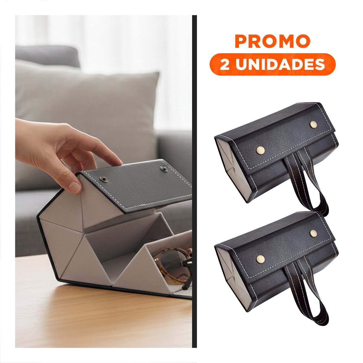 PACK2 PORTA LENTES FUNCIONAL DE LENTES NEGRO PENTAGONO CON TAPA TRANSPARENTE - 1