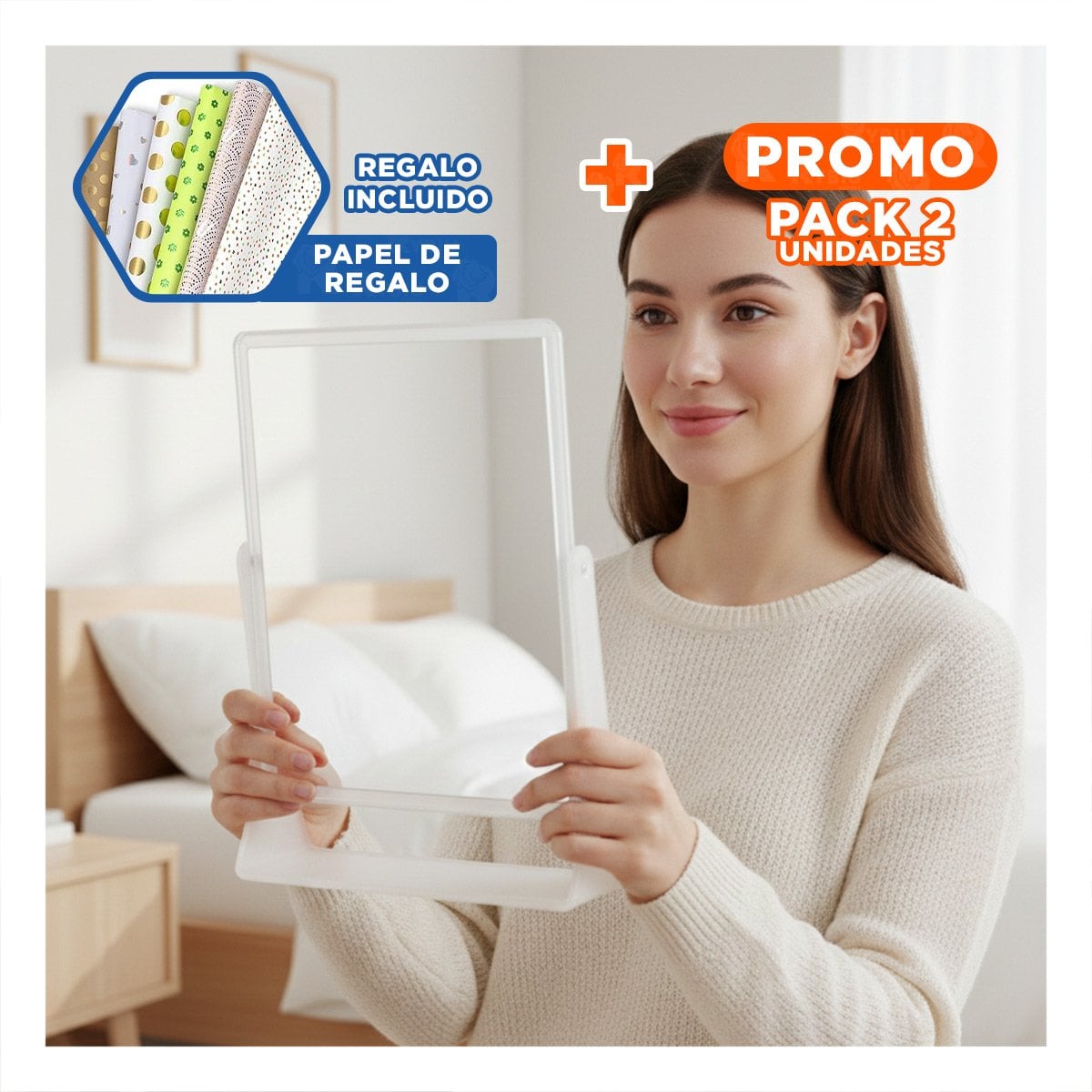 PACK2 SUPERFICIE REFLECTANTE RECTANGULAR DOBLE MODERNA 18X15CM HOGAR Y+PAPEL REGALO - 1