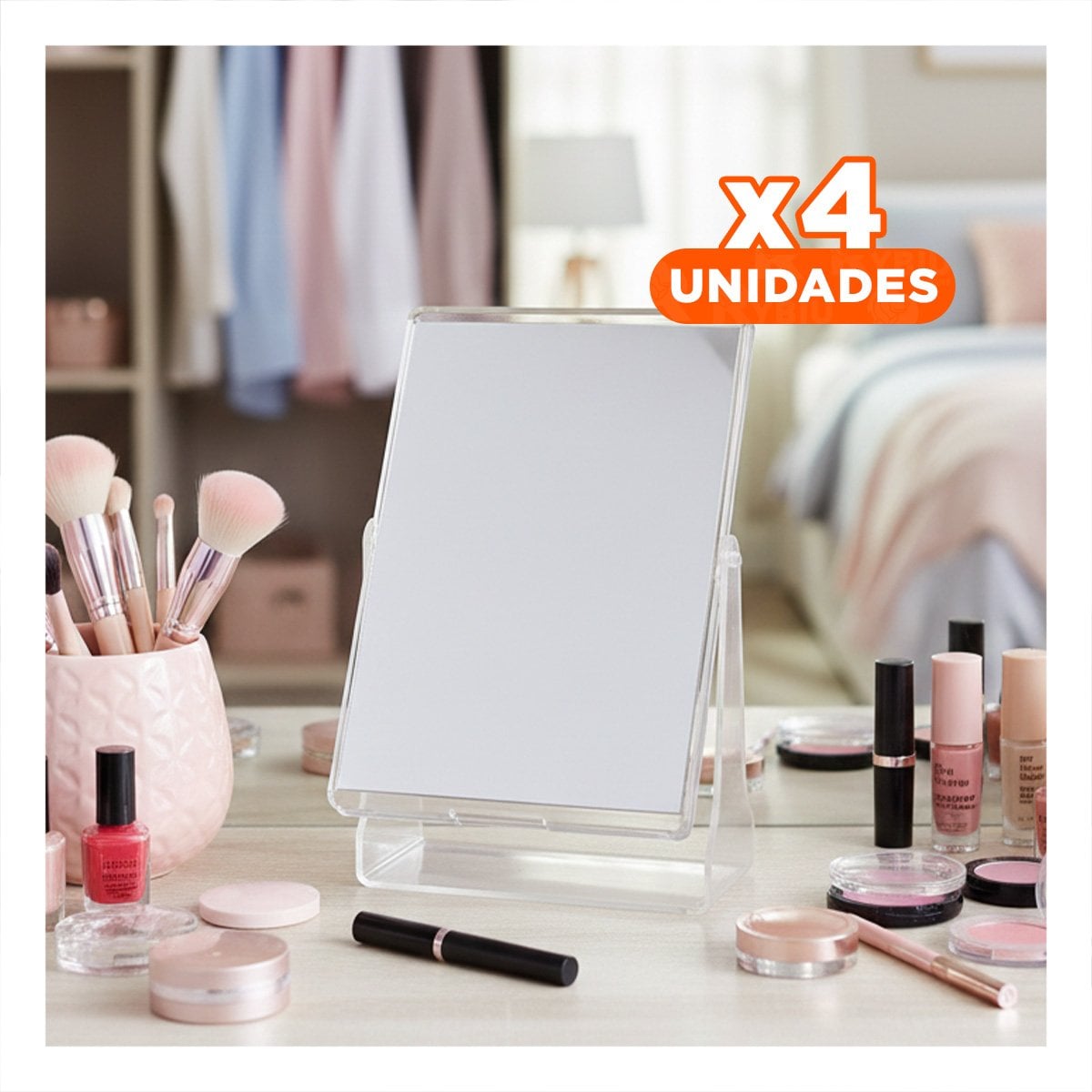 PACK4 REFLEJO RECTANGULAR DE MESA DOBLE VISTA 18X15CM TRANSPARENTE HOGAR - 1