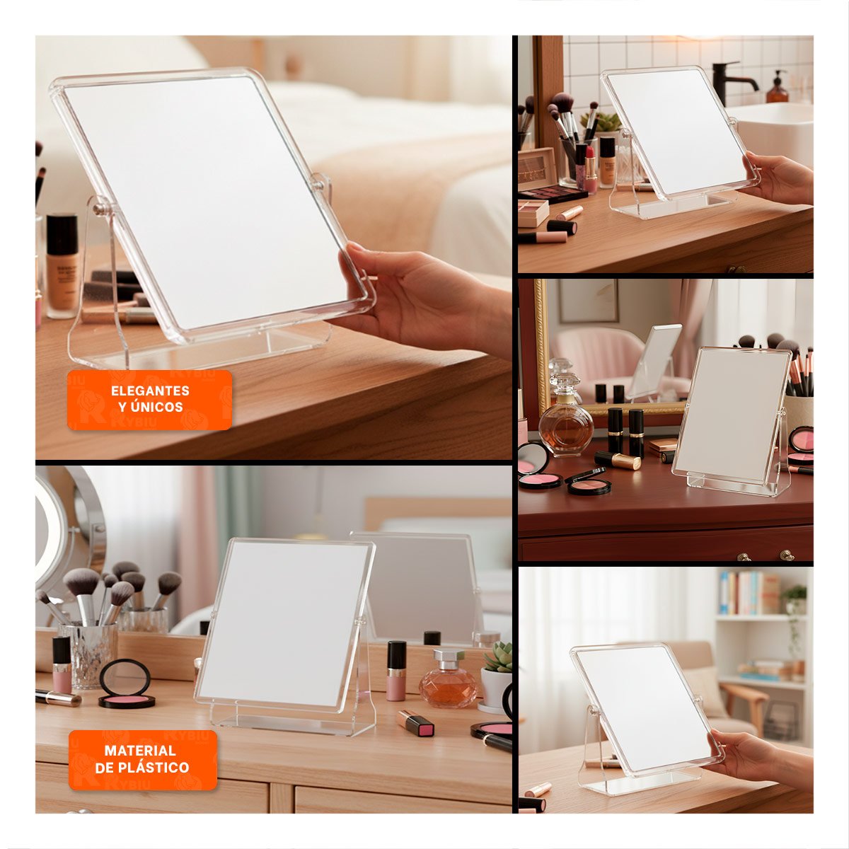 ESPEJO RECTANGULAR DOBLE DECORATIVO 18X15CM TRANSPARENTE PARA HOGAR Y+LIGAS REGALO - 5