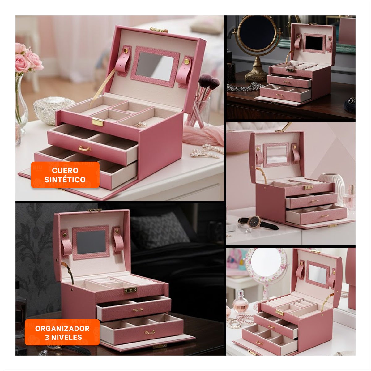 PACK6 ALHAJERO ELEGANTE DE 3 NIVELES ROSADO PARA HOGAR Y+PAPEL REGALO - 3