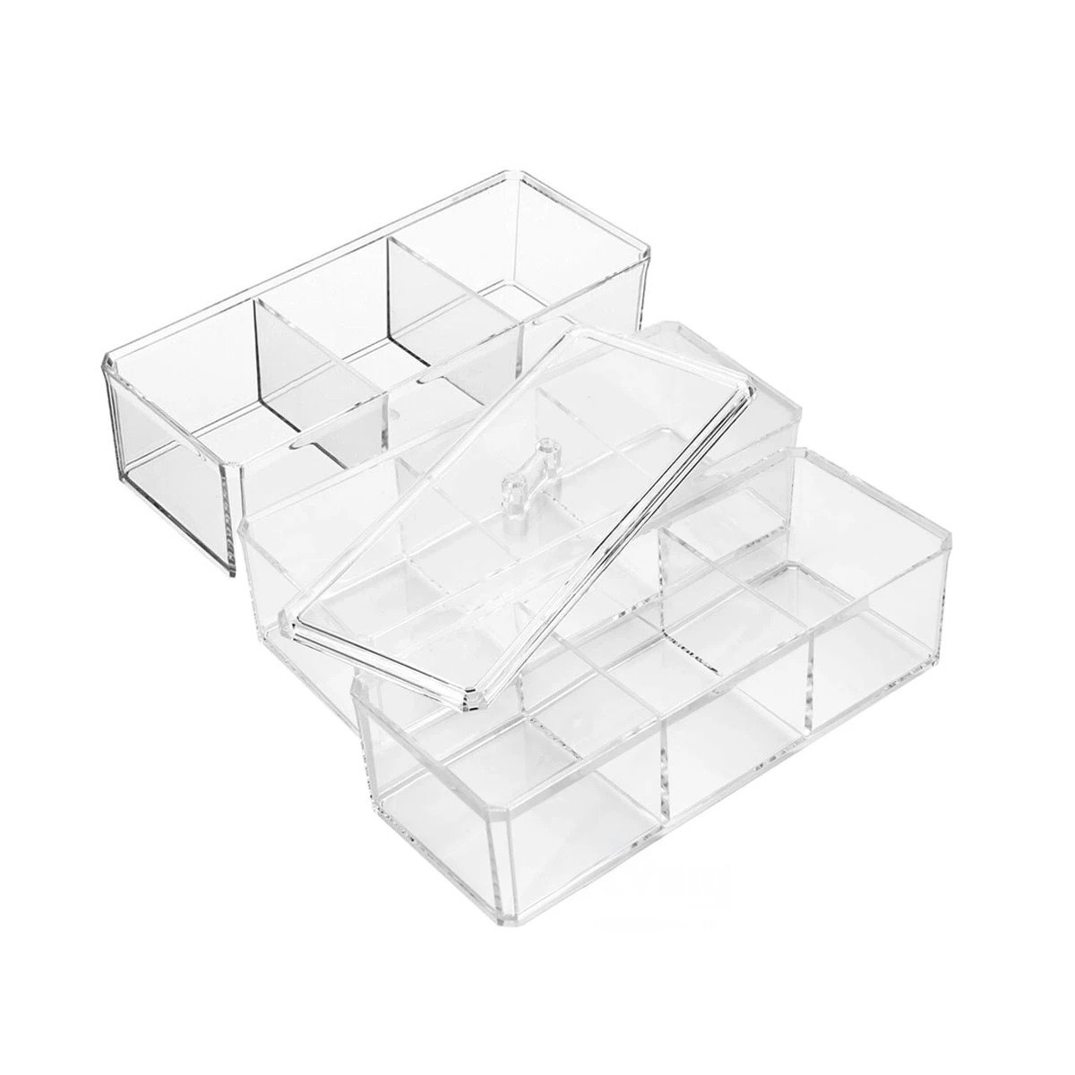 PACK4 CAJA ORGANIZADORA EN COLOR TRANSPARENTE CON TRES PISOS 9 SECCIONES Y+PAPEL REGALO - 3