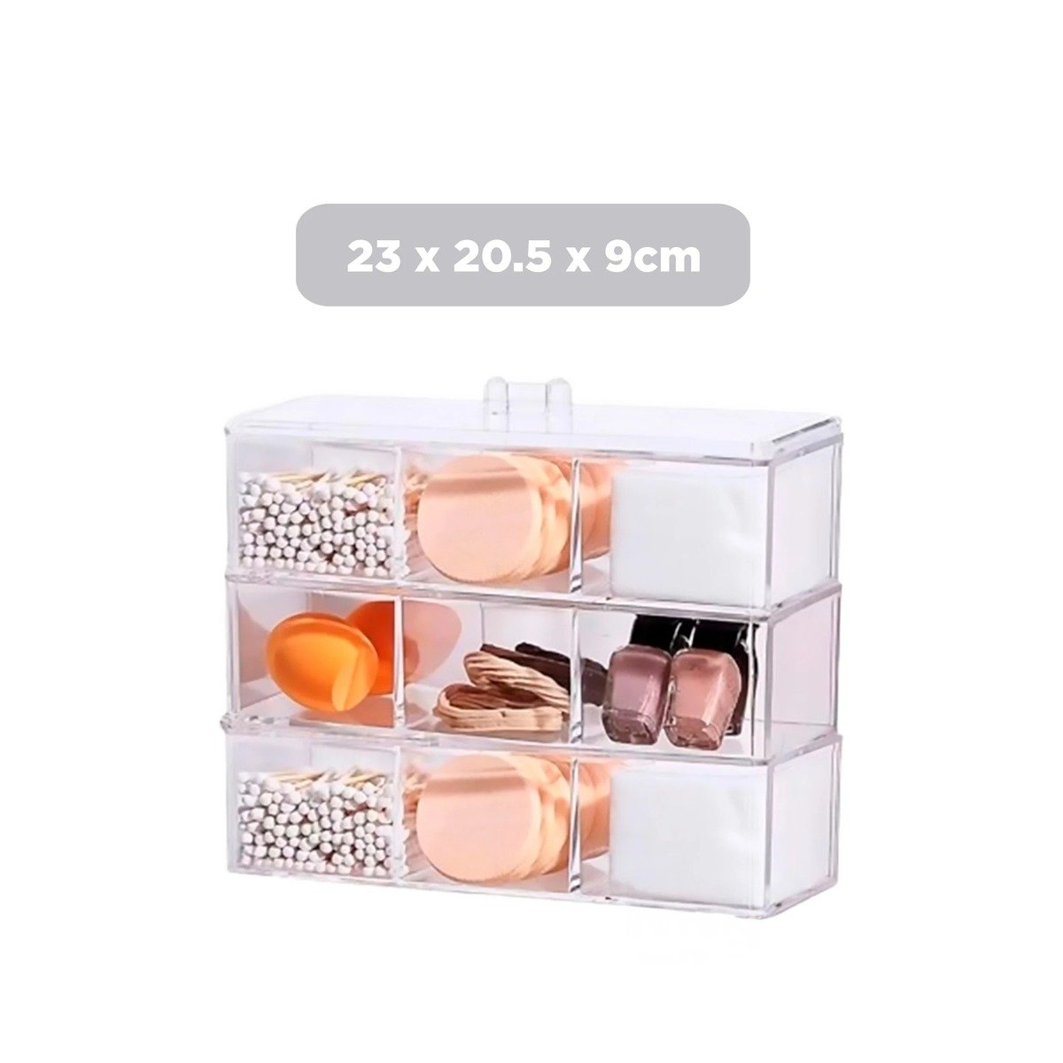 PACK4 CAJA ORGANIZADORA EN COLOR TRANSPARENTE CON TRES PISOS 9 SECCIONES Y+PAPEL REGALO - 4