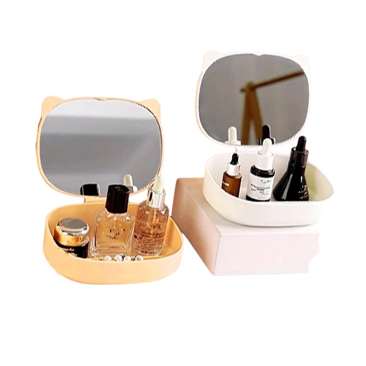 PACK4 CAJA EN COLOR AMARILLO CON SEPARACIONES INTERNAS Y ESPEJO DECORATIVO GATO Y+PAPEL REGALO - 3