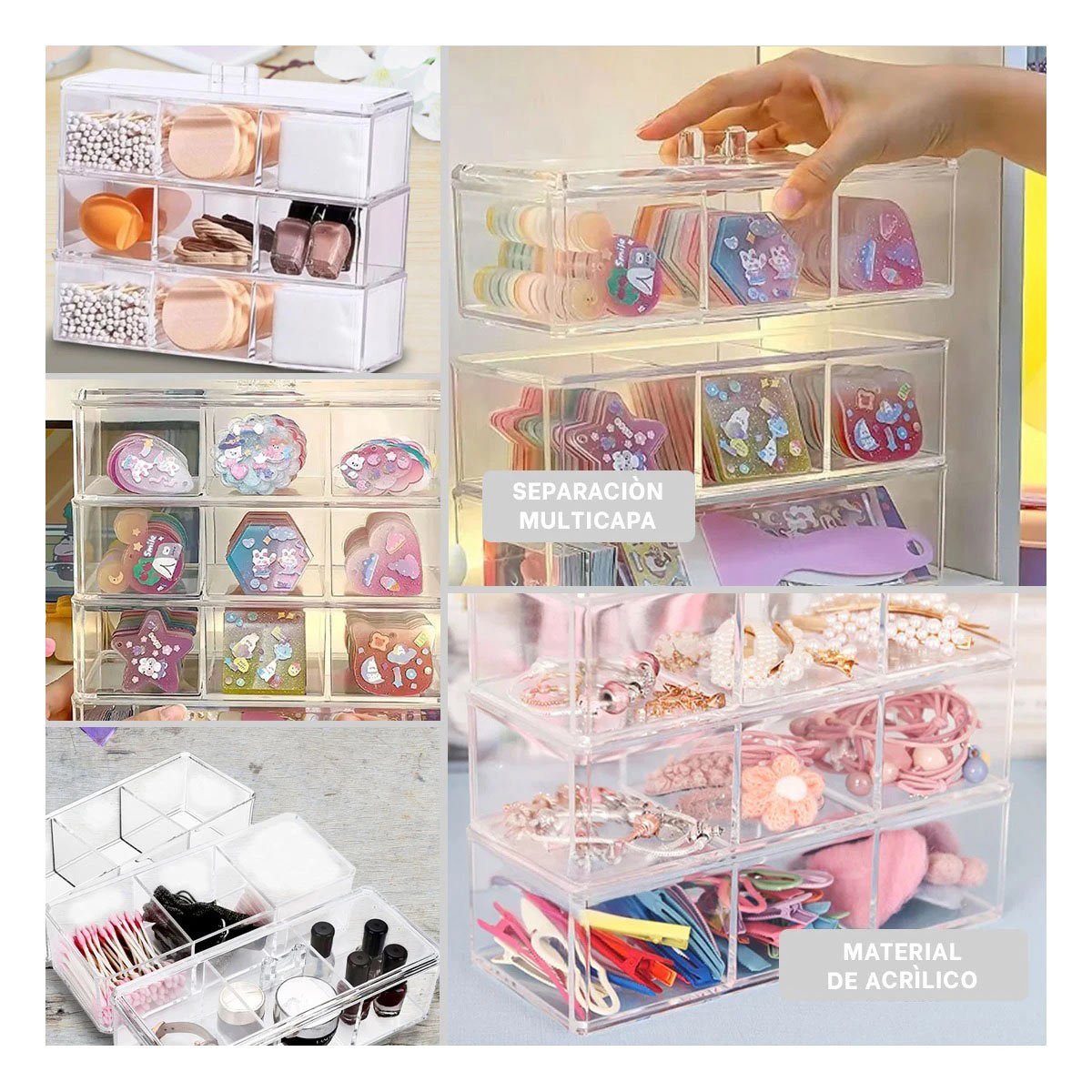 PACK4 ESTUCHE EN COLOR TRANSPARENTE TRES PISOS CON INTERIOR CONTINUO Y+REGALO STICKER - 2