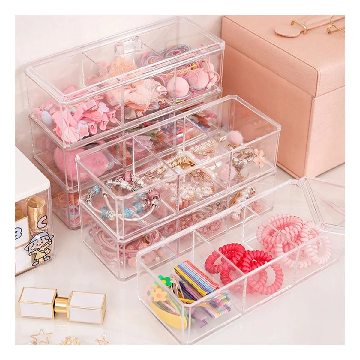 PACK2 CAJA ACRILICA EN COLOR TRANSPARENTE CON TRES PISOS DE ESPACIO CONTINUO - 1