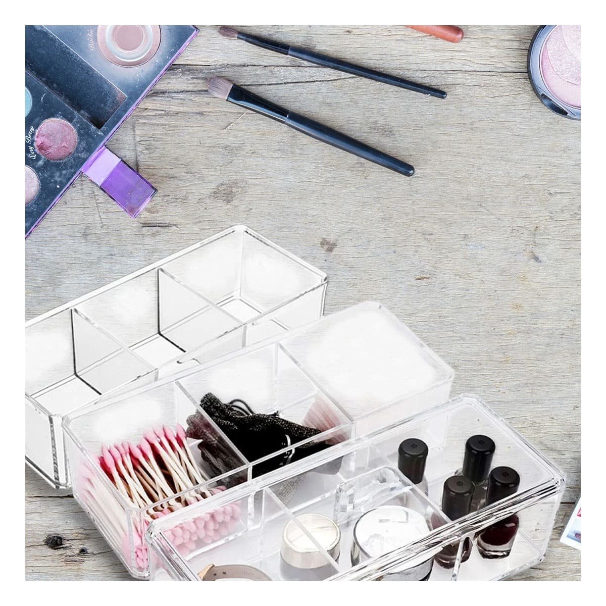 PACK2 CAJA ACRILICA EN COLOR TRANSPARENTE CON TRES PISOS DE ESPACIO CONTINUO - 5
