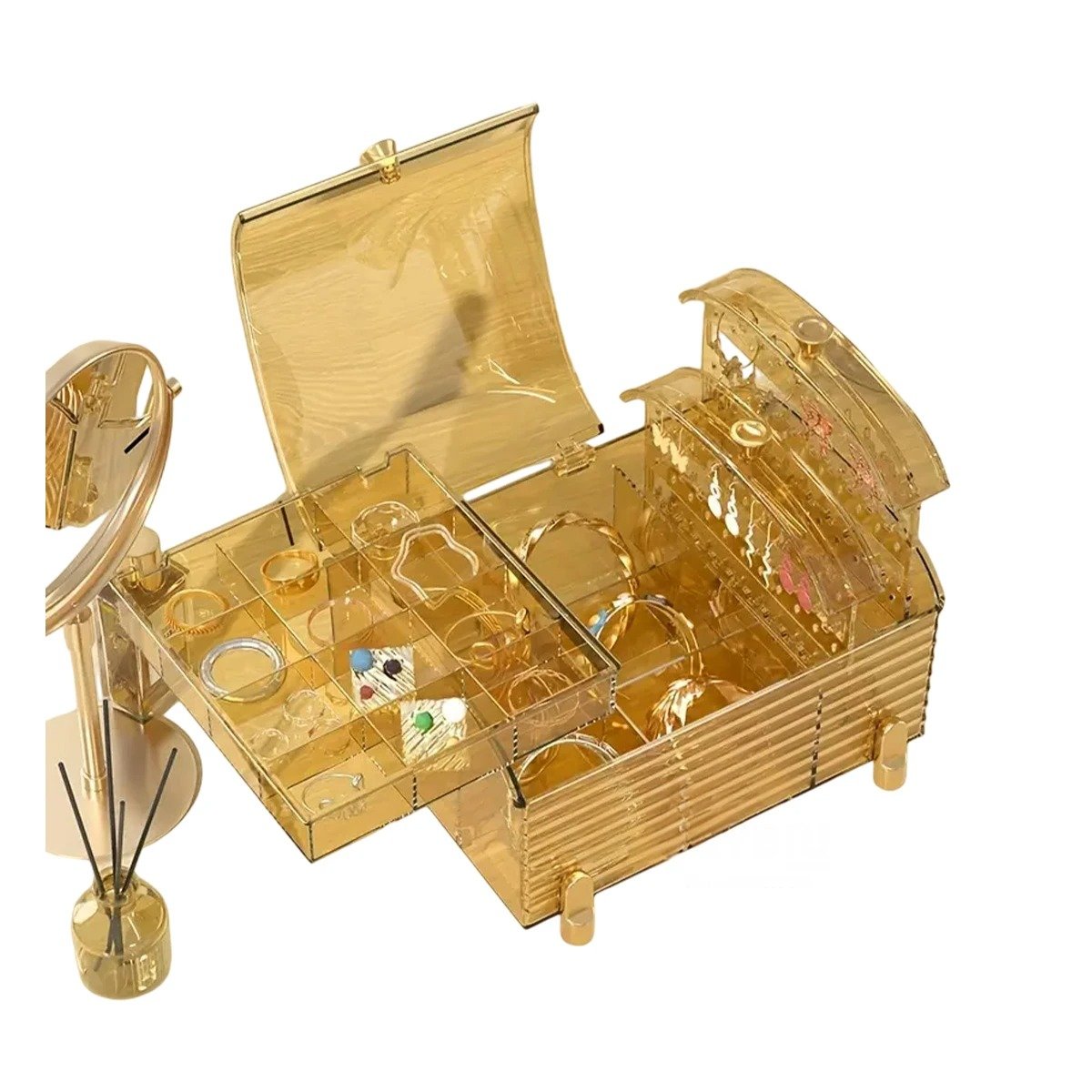 PACK4 ESTUCHE BAUL AMARILLO TRANSPARENTE CON CAJONES 22X17X12,5CM Y+PAPEL REGALO - 3
