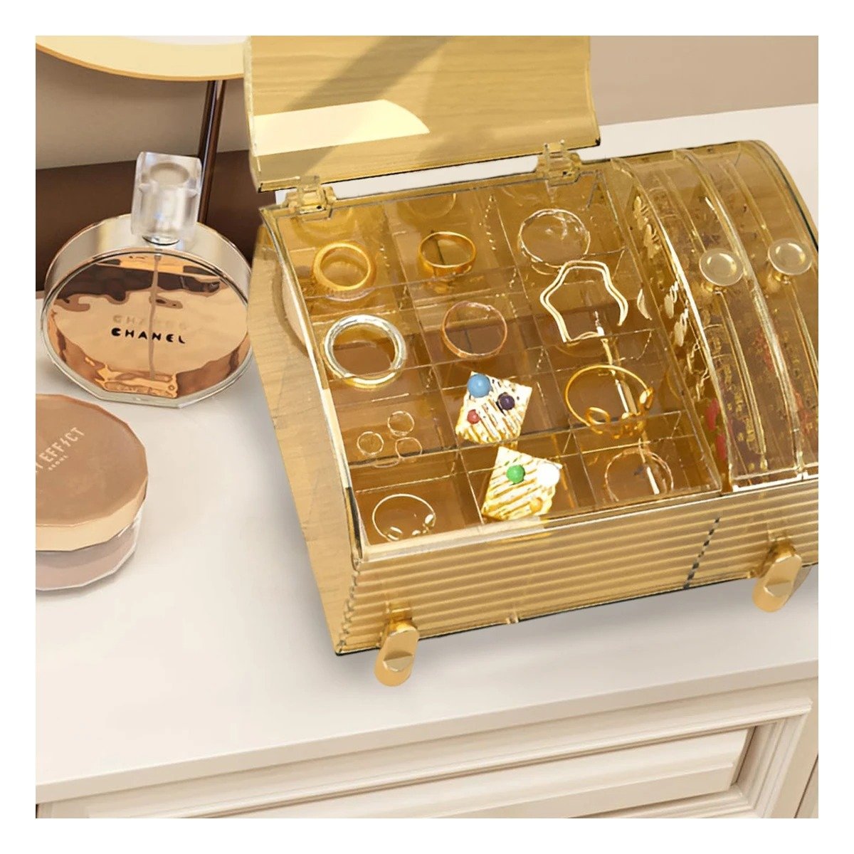 PACK2 ORGANIZADOR BAUL AMARILLO TRANSPARENTE PARA COSMETICOS 22X17X12,5CM Y+PAPEL REGALO - 2