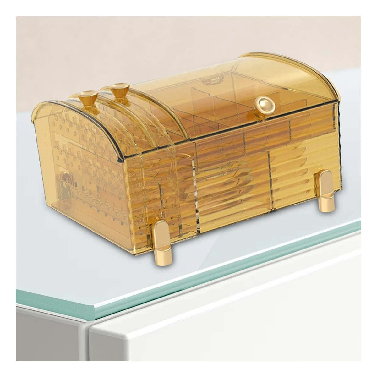 PACK2 ORGANIZADOR BAUL AMARILLO TRANSPARENTE PARA COSMETICOS 22X17X12,5CM Y+PAPEL REGALO - 5